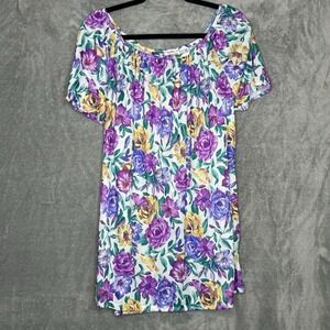 Improved Living 3X Shirt Top Purple Floral Flower Short Sleeve Scoop Neck